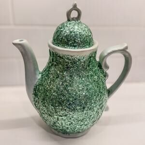 Cracker Barrel, “Seasons of Peace”, Decorative Glittery Green Tea Pot, 9”